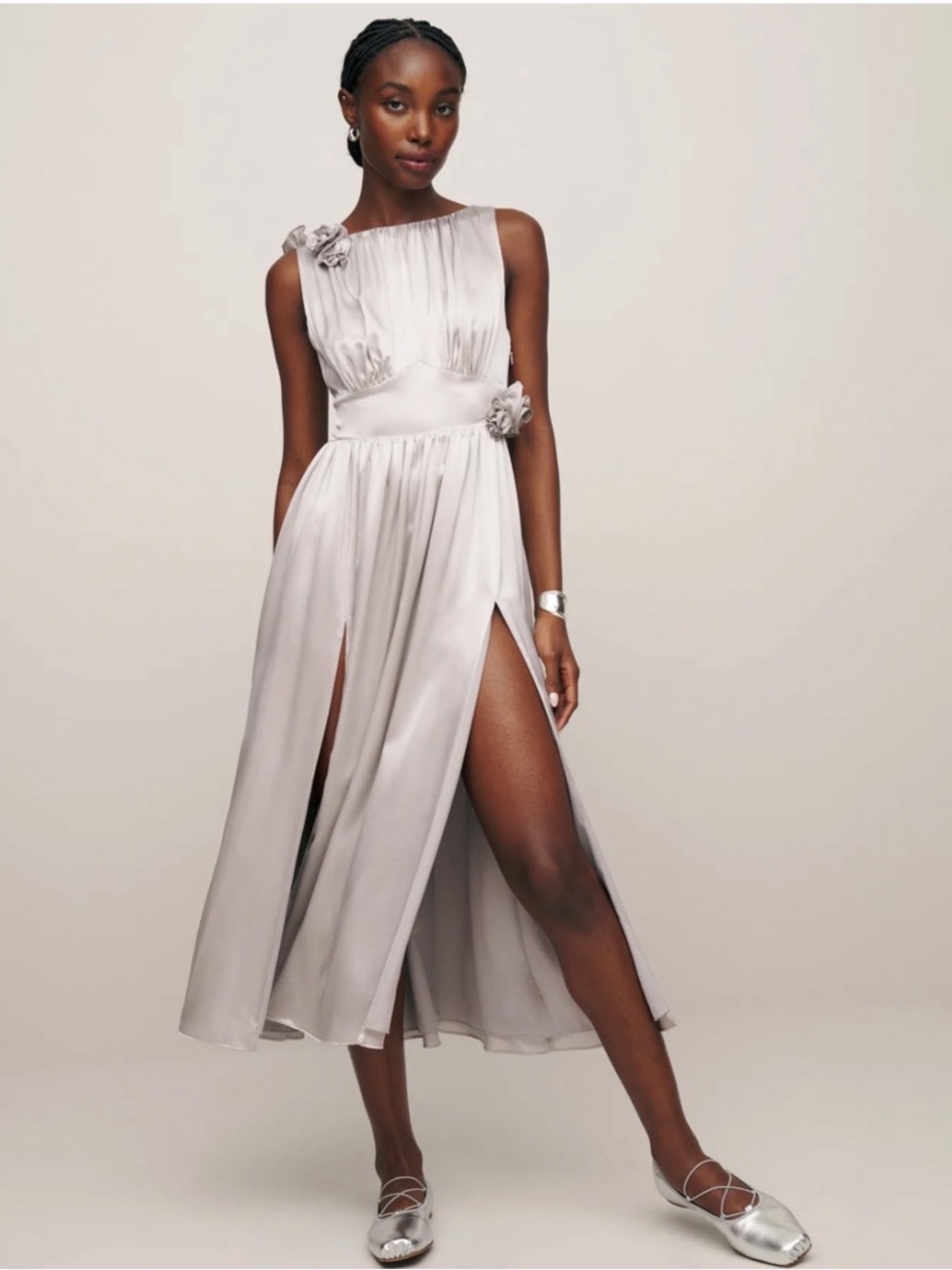 NWT Reformation x New York Ballet Flor Silver Moonlight Midi Dress, size 14